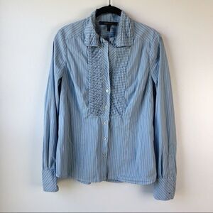 BCBG Maxazria Blue Pinstripes Button Down Shirt Casual Work Women Size Medium